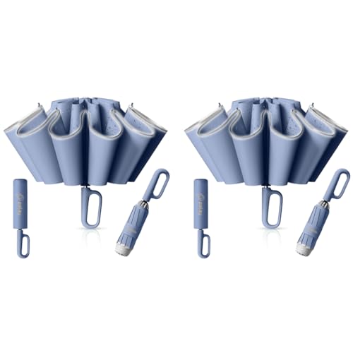 PALAY® 50 Large Umbrella with Reflective Strip Auto 3-Fold Compact Travel Carabiner Handle Reinforced 10 Dual Ribs Sun Protection 99 UV Rain Windproof for Men Women Blue 2 PCS PALAY® 50 Large Umbrella with Reflective Strip Auto 3-Fold Compact Travel Carabiner Handle Reinforced 10 Dual Ribs Sun Protection 99 UV Rain Windproof for Men Women Blue 2 PCS